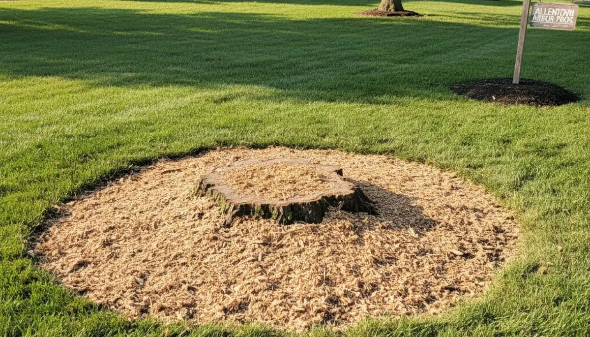 Finished stump grinding and lawn restoration in Allentown, PA by professional tree removal team