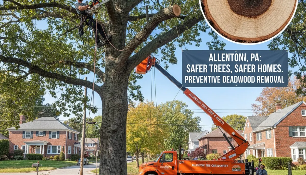 Arborist removing dead branches during professional tree trimming in Allentown, PA
