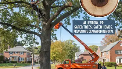 Arborist removing dead branches during professional tree trimming in Allentown, PA