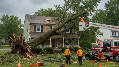 Emergency tree removal crew clearing storm-damaged trees in Macungie near Allentown, PA homes