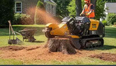 Professional stump grinding service removing tree stumps in Center Valley, PA near Allentown homes