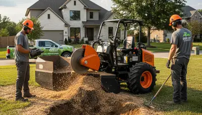 Arborist performing stump grinding on residential property in Allentown, PA for tree removal service