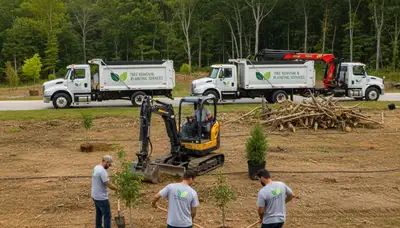 Arborists planting young trees in Allentown, PA for Chop Chop Tree professional tree service