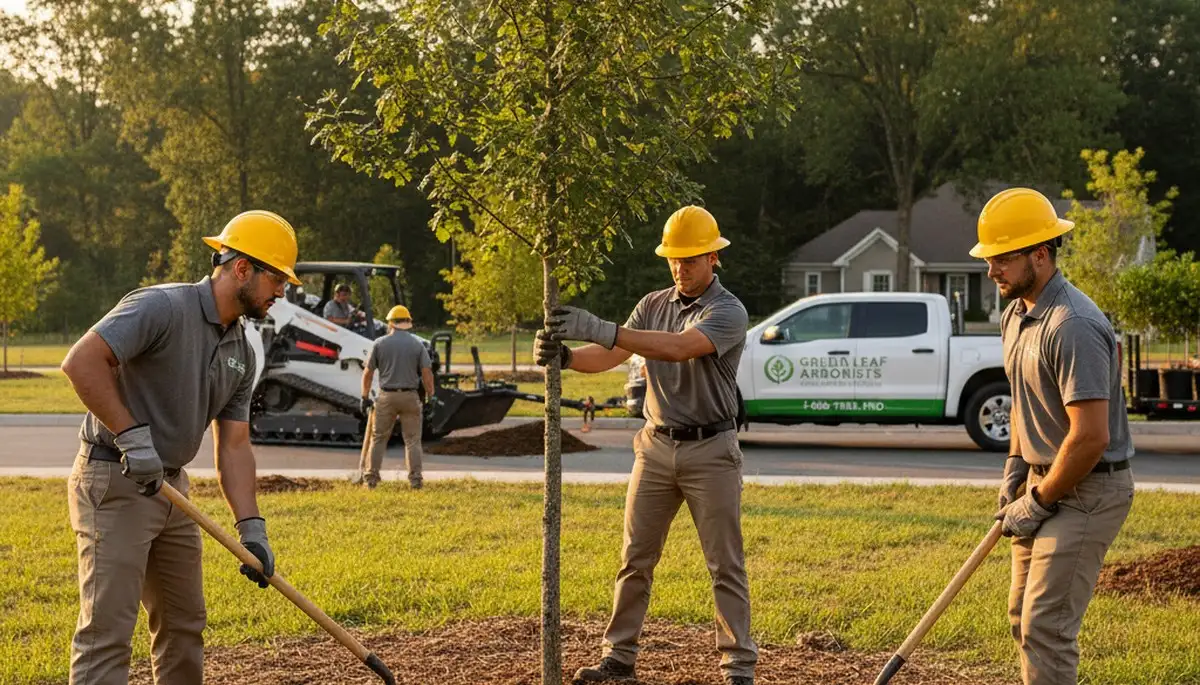 Arborist planting new tree for residential property in Allentown, PA by Chop Chop Tree experts