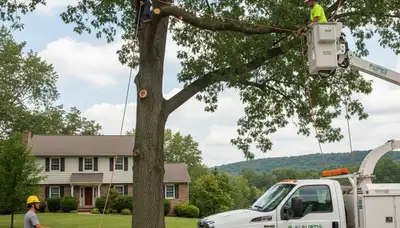 Professional tree removal service in Allentown PA safely cutting down large oak tree
