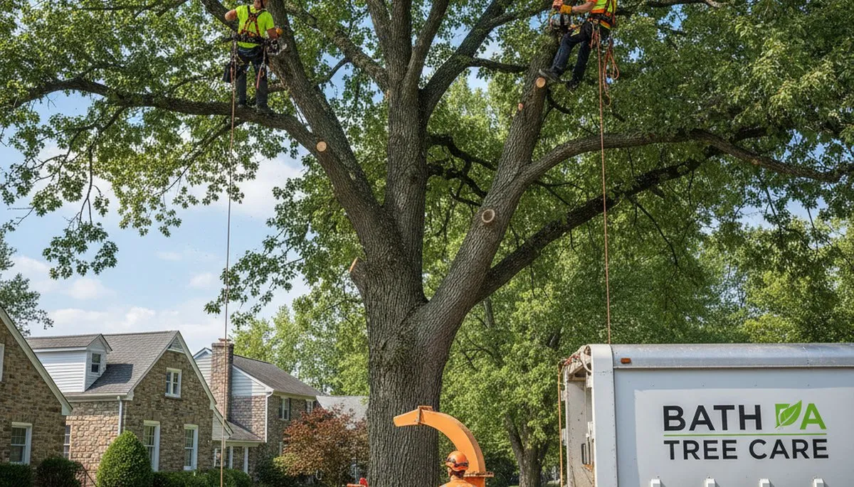 Professional tree removal service in Allentown PA safely cutting and clearing large backyard trees