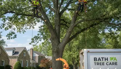 Professional tree removal service in Allentown PA safely cutting and clearing large backyard trees