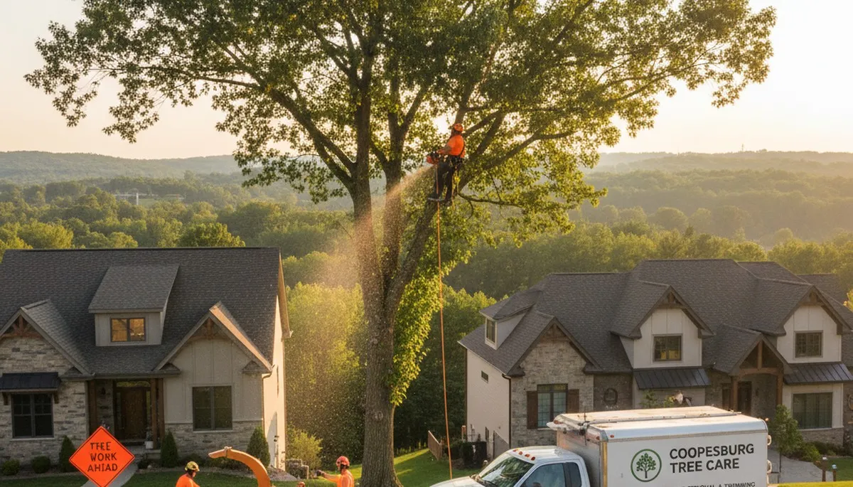 Professional tree removal service team in Allentown PA clearing yard safely