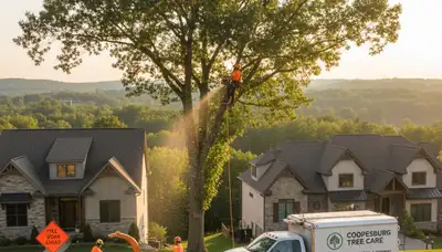 Professional tree removal service team in Allentown PA clearing yard safely