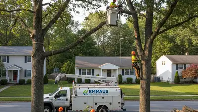 Professional tree removal service in Allentown PA clearing large oak tree safely