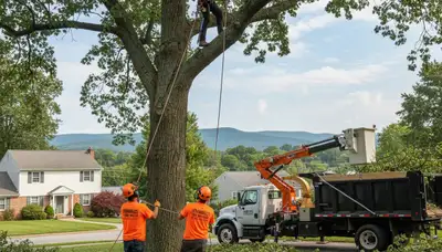 Professional tree removal service in Allentown PA safely cutting down large oak tree
