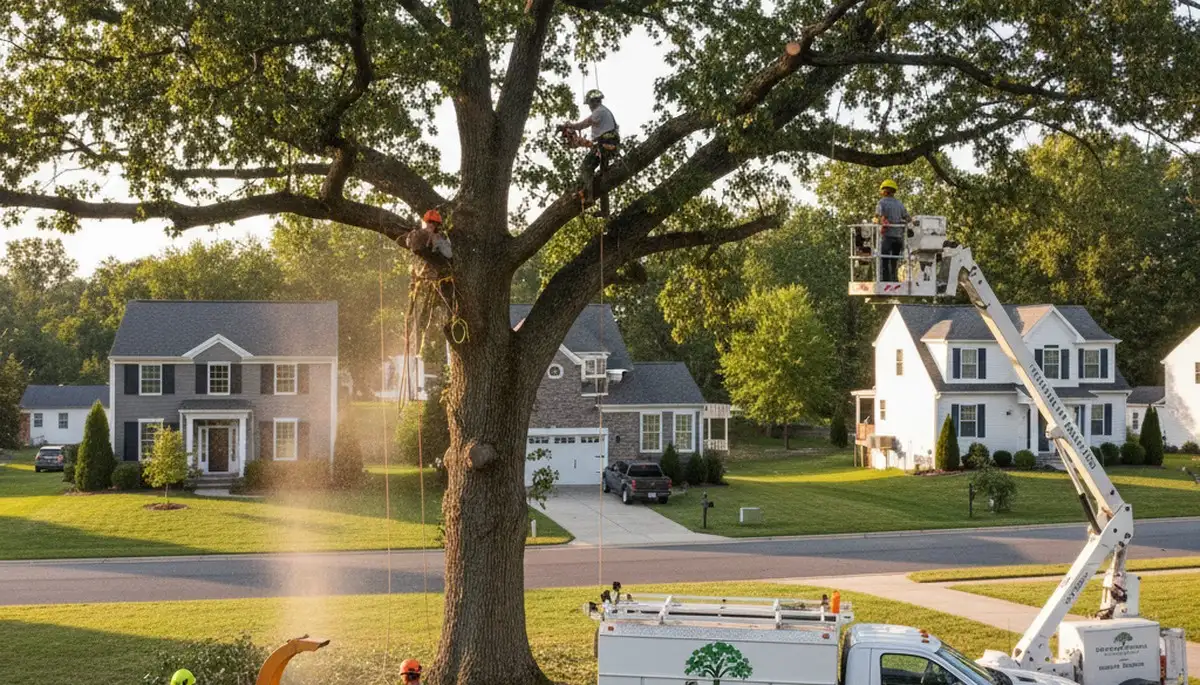Professional tree removal service in Allentown PA clearing large oak from residential yard