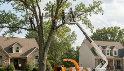 Professional tree removal service in Allentown PA safely cutting and clearing large oak tree