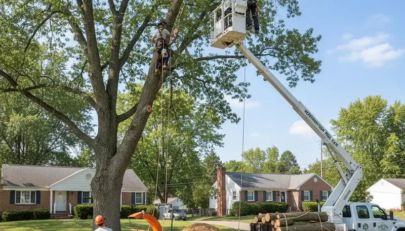 Professional tree removal service in Allentown PA safely cutting large oak near residential property