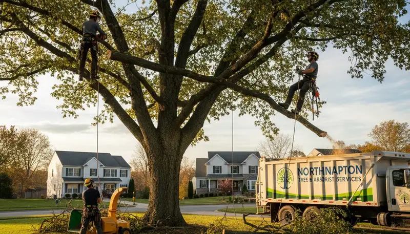 Professional tree removal service in Allentown PA safely cutting down large oak tree